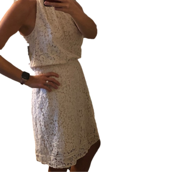 Cream Blouson Waist Lace Dress NY&C Size M - Picture 1 of 9
